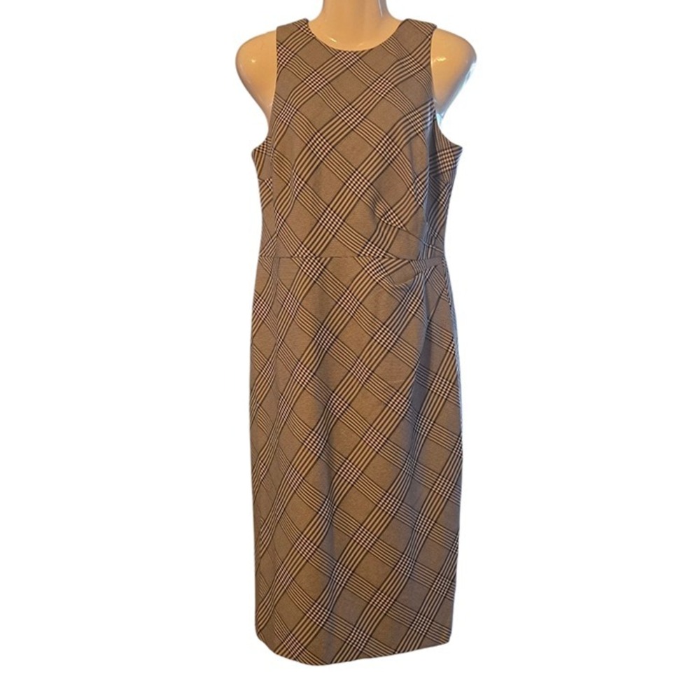 Ann Taylor Black and White Plaid Midi Dress‎